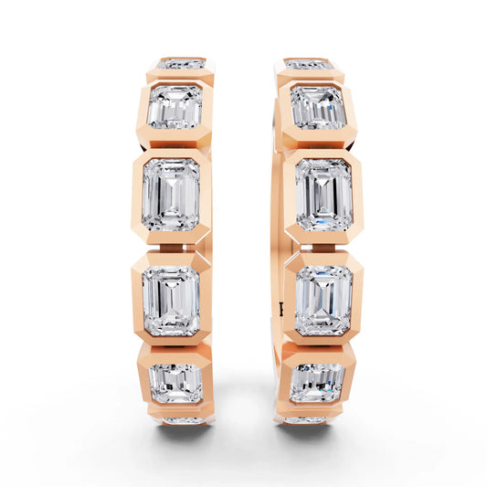 Rose Gold Round Lab Grown Diamond Pave Hoop Earrings, front view