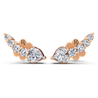 Rose Gold Lab Grown Diamond Heart Three Stone Earrings, front view