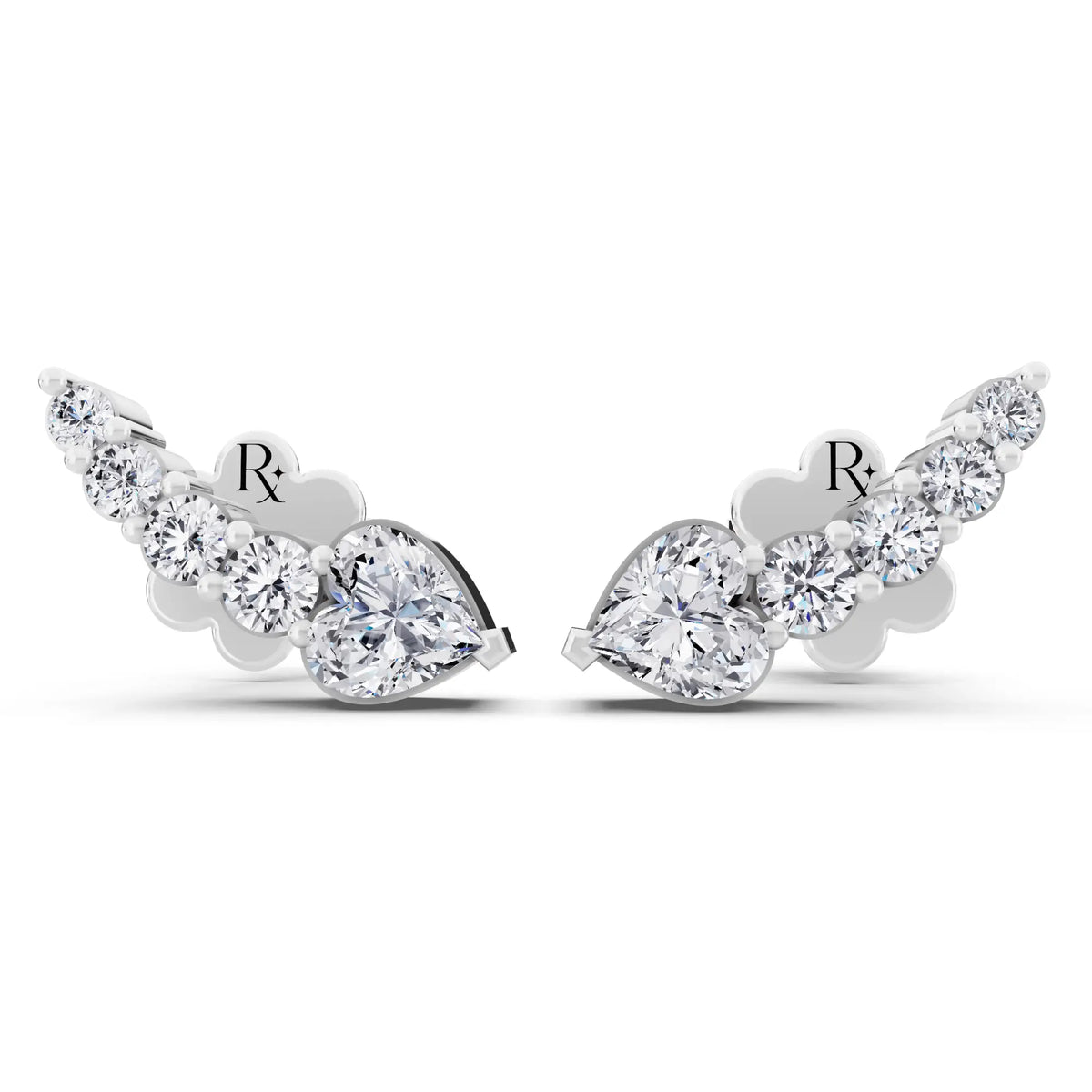 Lab Grown Diamond Heart Three Stone Earrings, front view