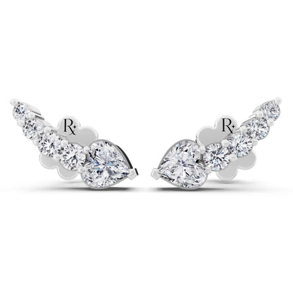 Lab Grown Diamond Heart Three Stone Earrings, front view
