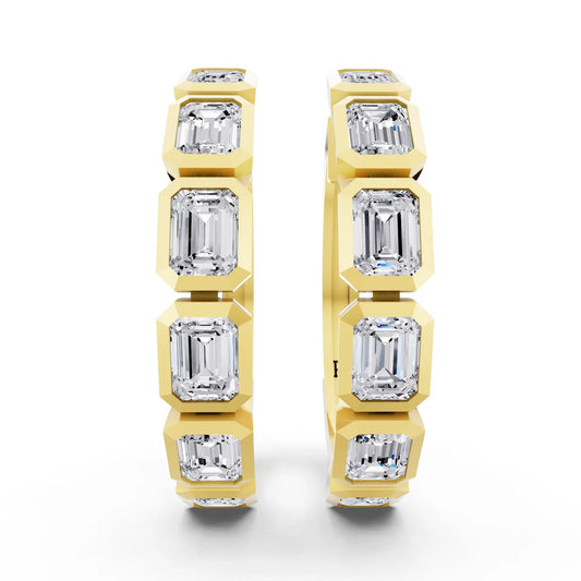 Yellow Gold Round Lab Grown Diamond Pave Hoop Earrings, front view