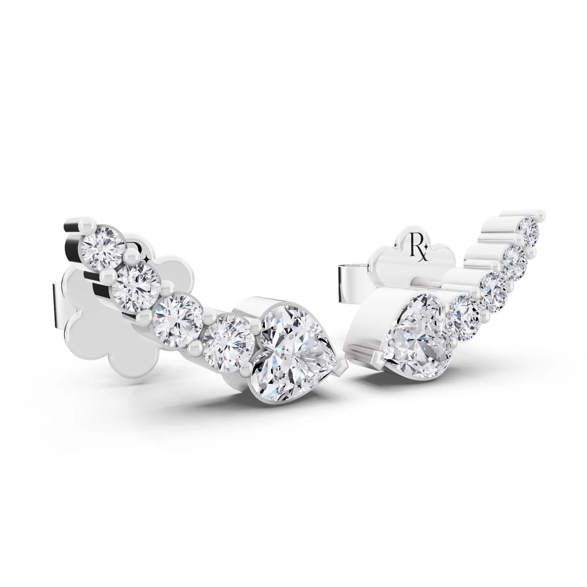 Lab Grown Diamond Heart Three Stone Earrings, top view