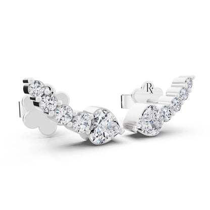 Lab Grown Diamond Heart Three Stone Earrings, top view