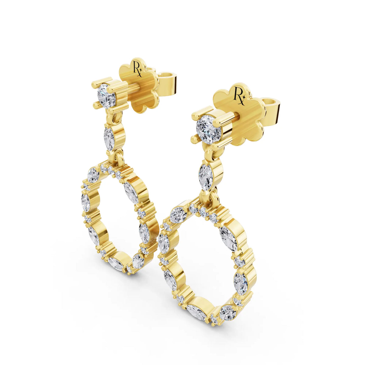 Yellow Gold Lab Grown Diamond Oval Hoop Drop Earrings, campaign image