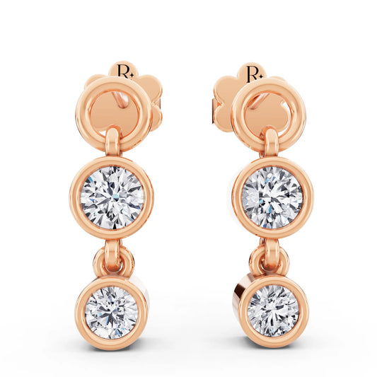 Rose Gold Cascading Round Lab Grown Diamond Drop Earrings, front view