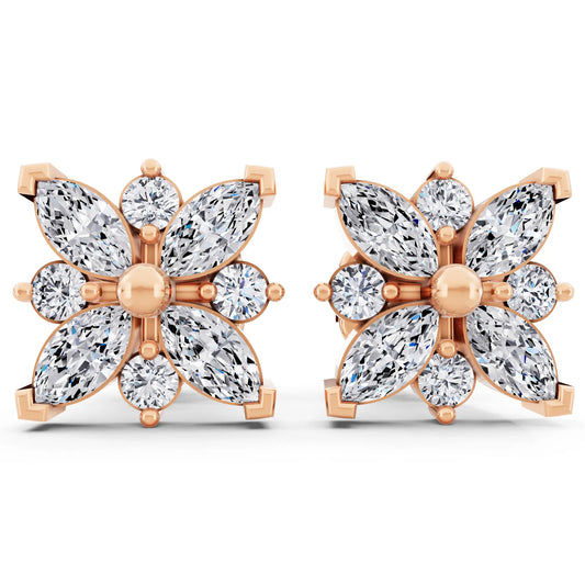 Rose Gold Lab Grown Diamond Cluster Earrings, front view