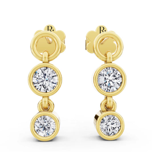 Yellow Gold Cascading Round Lab Grown Diamond Drop Earrings, front view