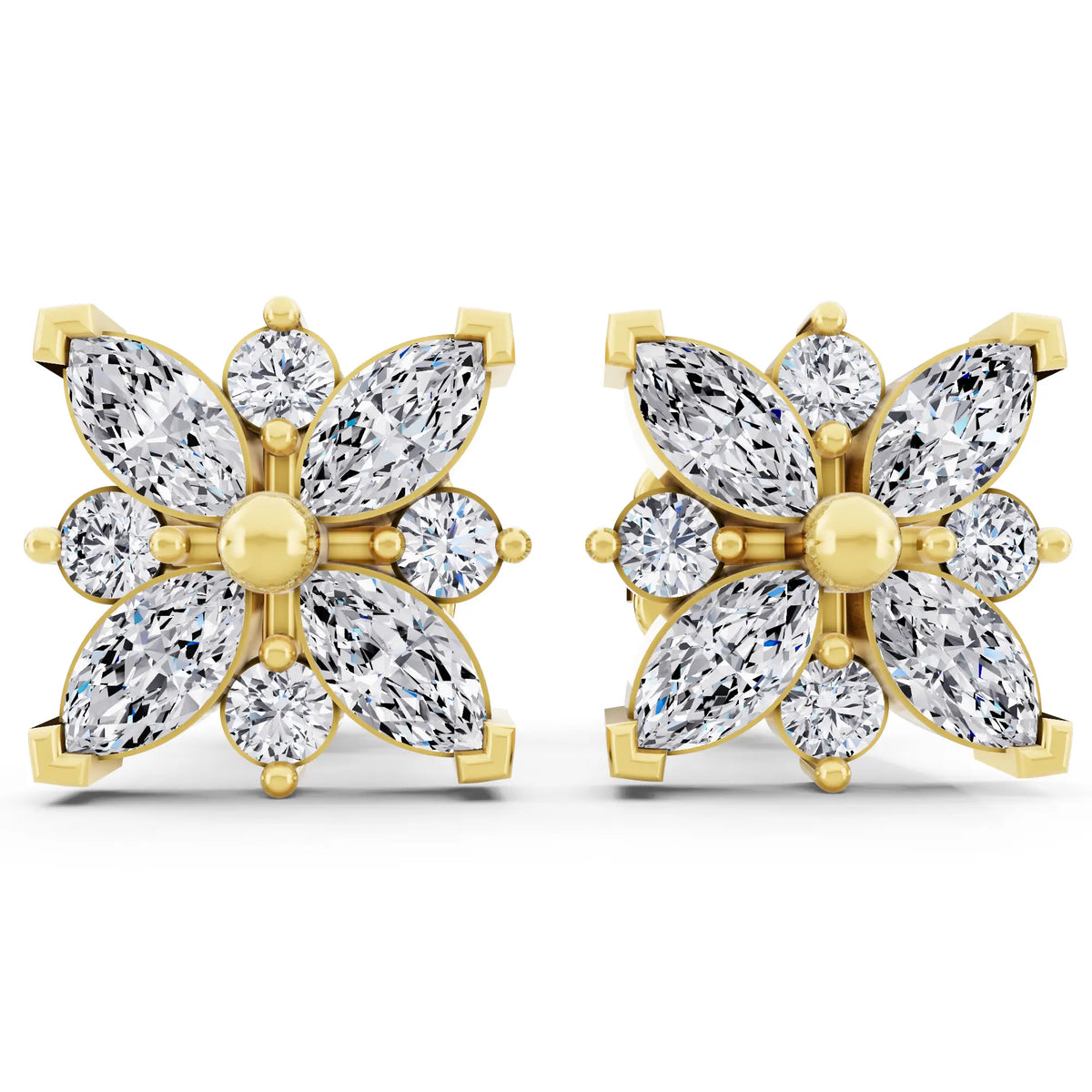 Yellow Gold Lab Grown Diamond Cluster Earrings, front view