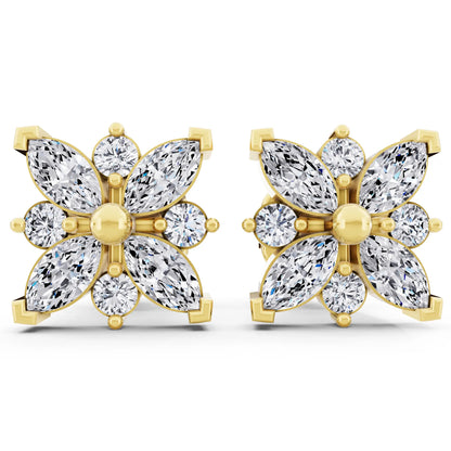 Yellow Gold Lab Grown Diamond Cluster Earrings, front view