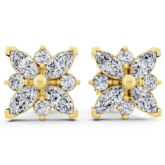 Yellow Gold Lab Grown Diamond Cluster Earrings, front view