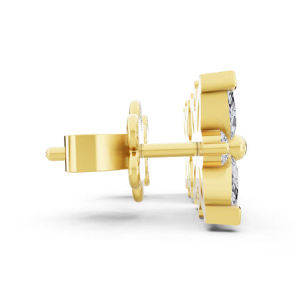 Yellow Gold Lab Grown Diamond Cluster Earrings, side view