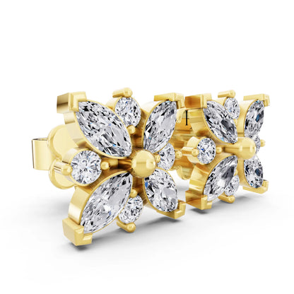 Yellow Gold Lab Grown Diamond Cluster Earrings, top view
