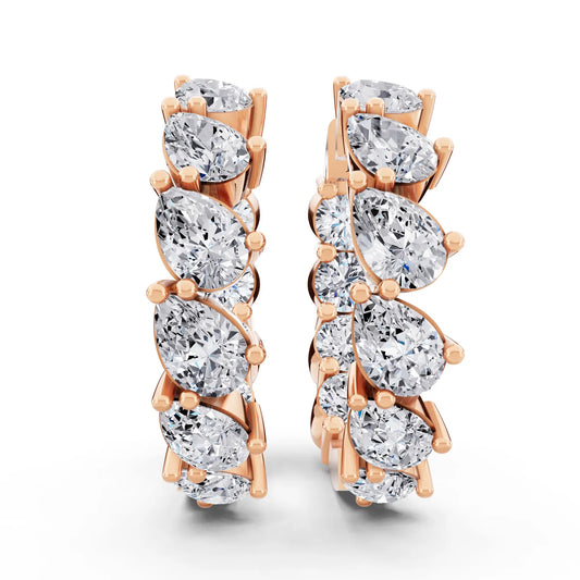 Rose Gold Lab Grown Diamond Pave Hoop Earrings with Charm Drop 26.5mm, front view