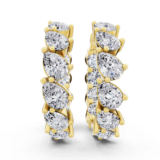 Yellow Gold Lab Grown Diamond Pave Hoop Earrings with Charm Drop 26.5mm, front view