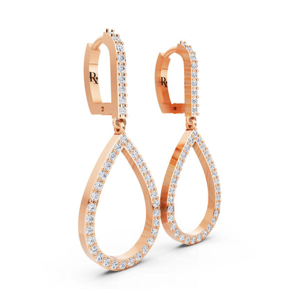 Rose Gold Lab Grown Diamond Teardrop Pave Earrings, top view