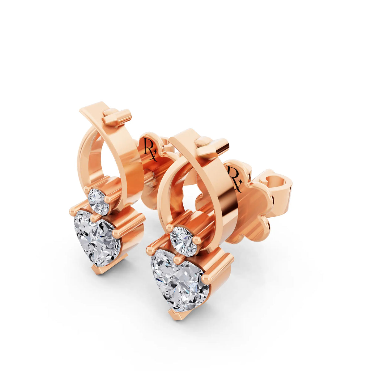 Rose Gold Lab Grown Diamond Heart Drop Earrings, campaign image