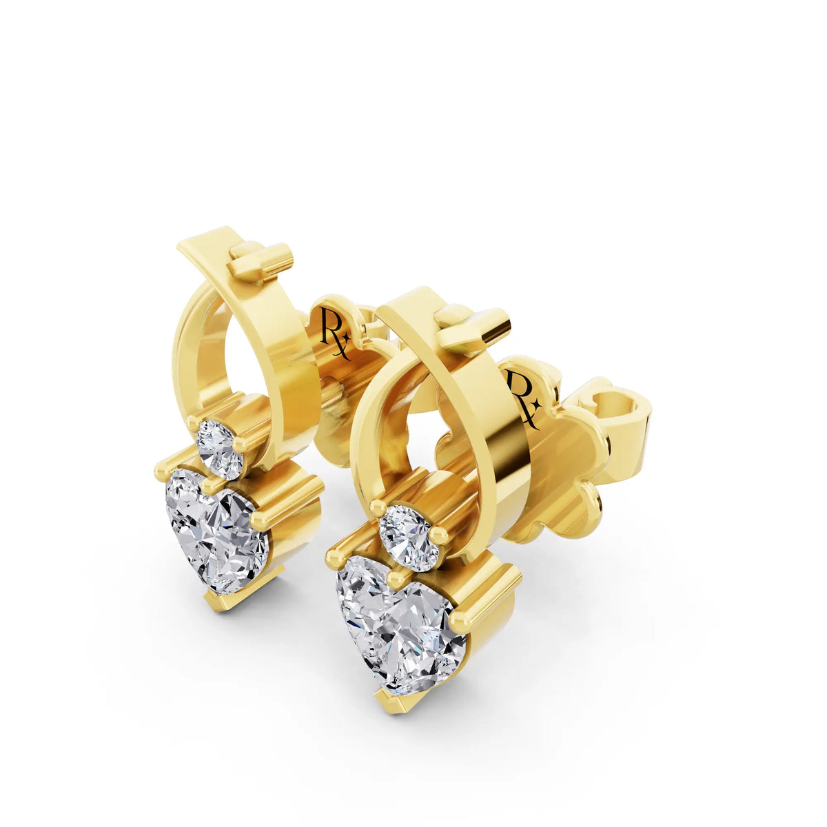 Yellow Gold Lab Grown Diamond Heart Drop Earrings, campaign image