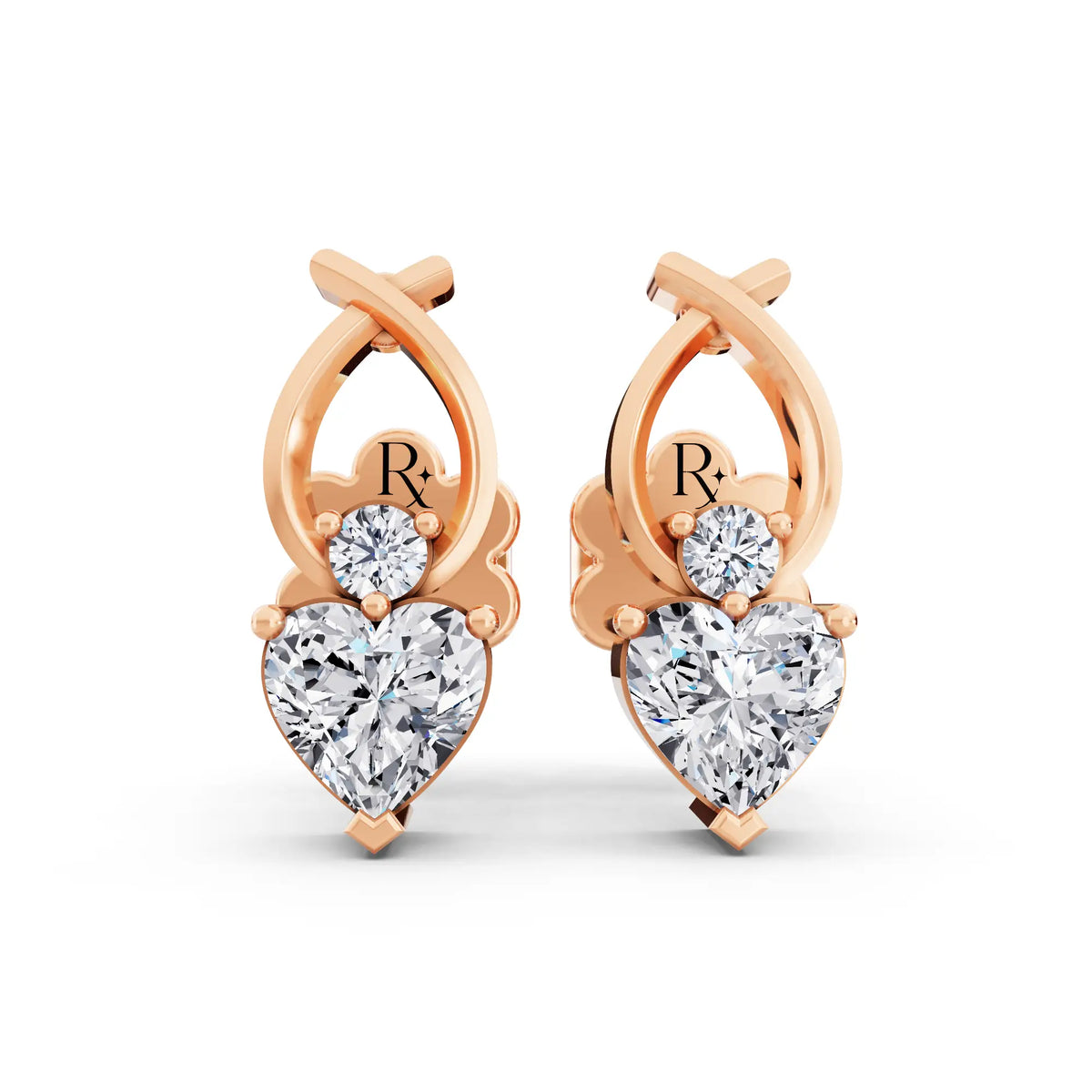 Rose Gold Lab Grown Diamond Heart Drop Earrings, front view