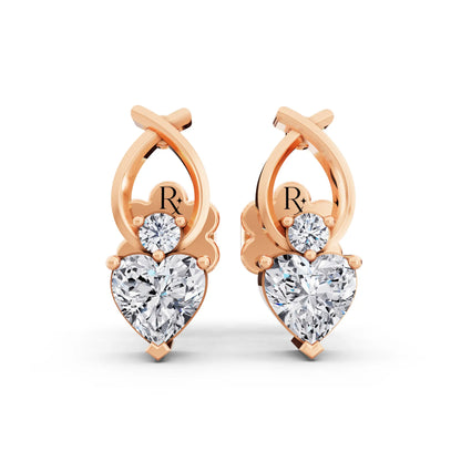 Rose Gold Lab Grown Diamond Heart Drop Earrings, front view