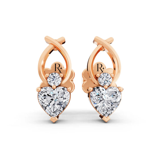 Rose Gold Lab Grown Diamond Heart Drop Earrings, front view