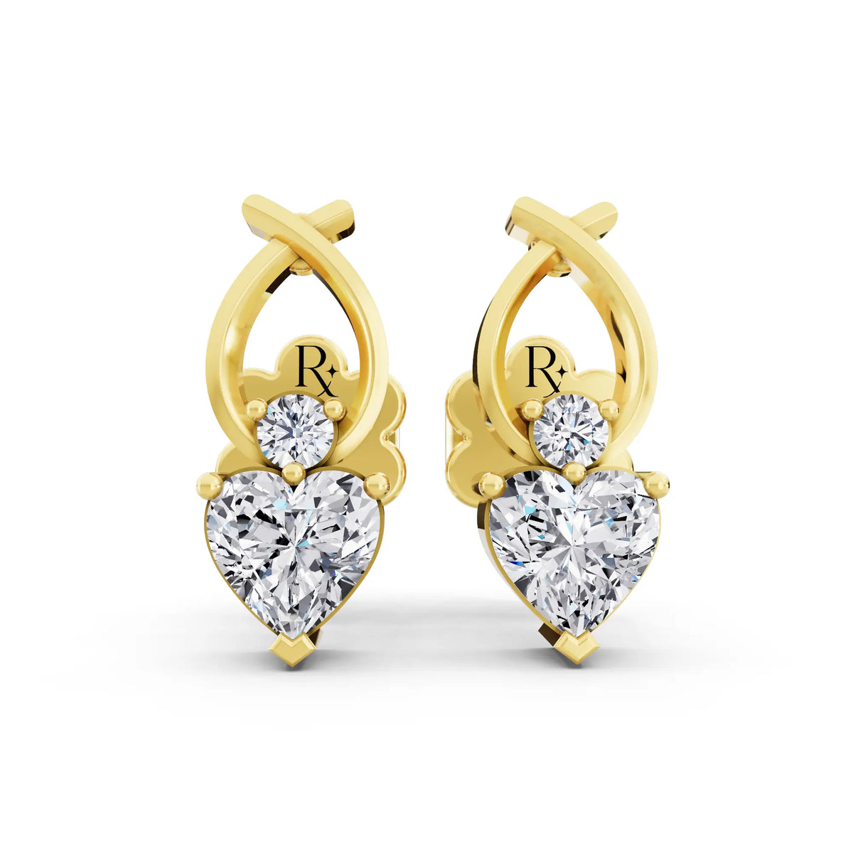 Yellow Gold Lab Grown Diamond Heart Drop Earrings, front view