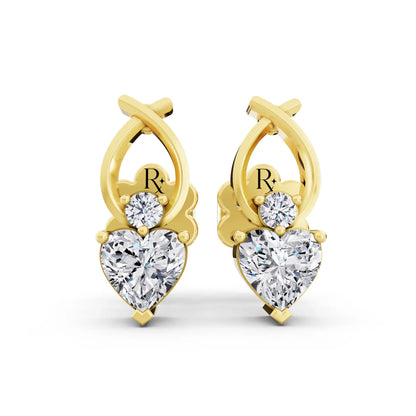 Yellow Gold Lab Grown Diamond Heart Drop Earrings, front view