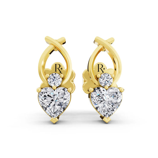 Yellow Gold Lab Grown Diamond Heart Drop Earrings, front view