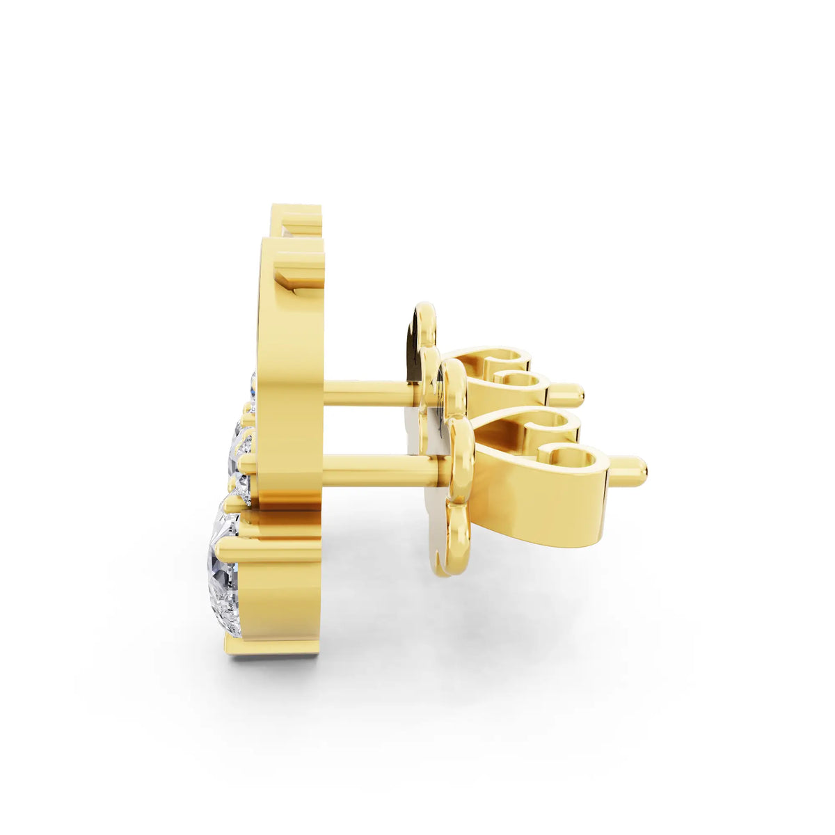 Yellow Gold Lab Grown Diamond Heart Drop Earrings, right side view