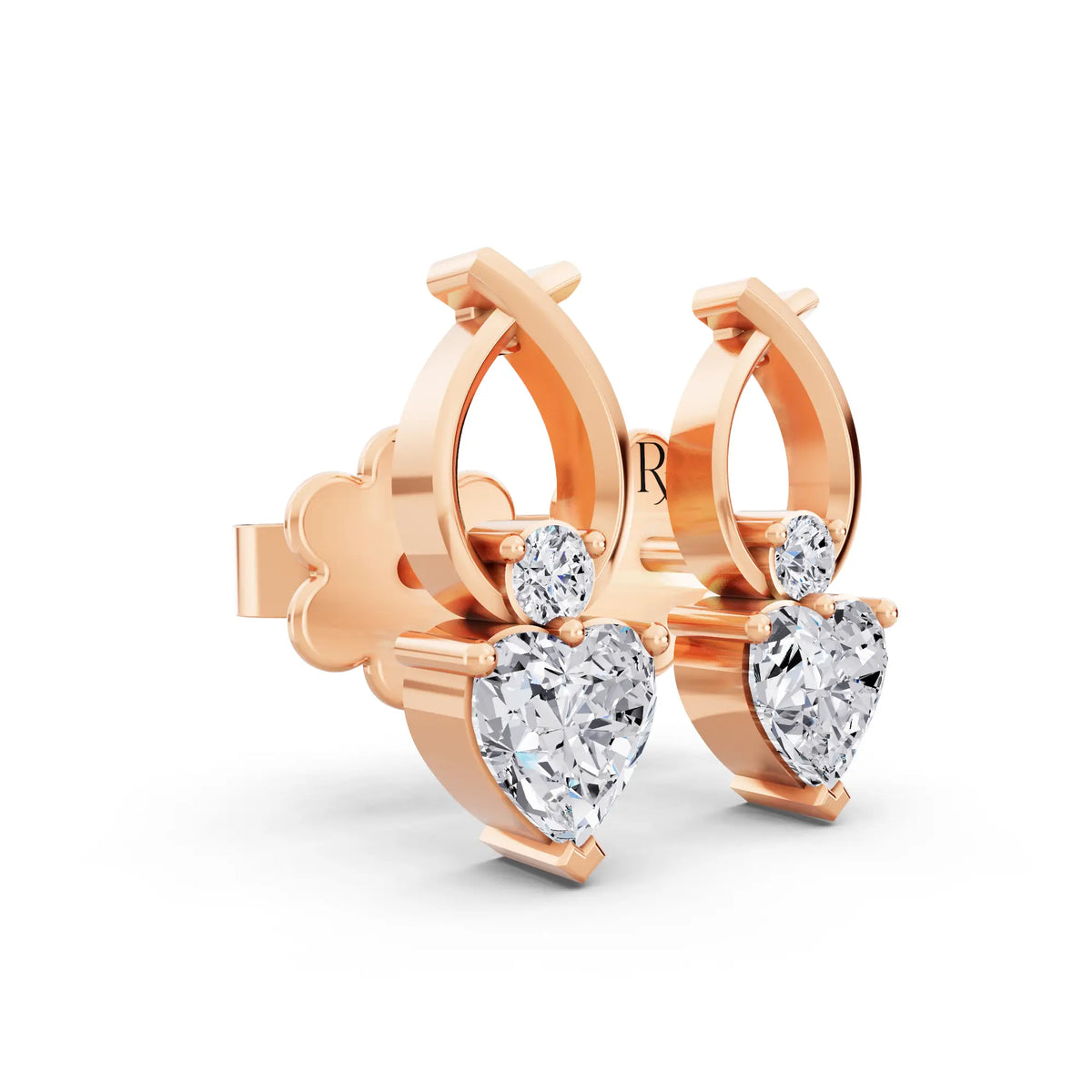 Rose Gold Lab Grown Diamond Heart Drop Earrings, top view