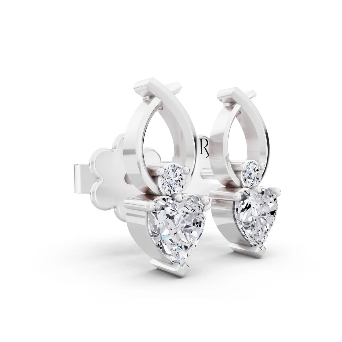 Lab Grown Diamond Heart Drop Earrings, top view