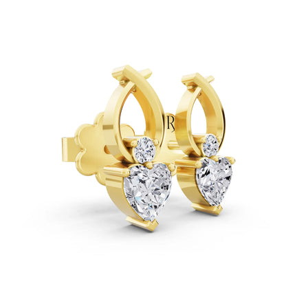 Yellow Gold Lab Grown Diamond Heart Drop Earrings, top view