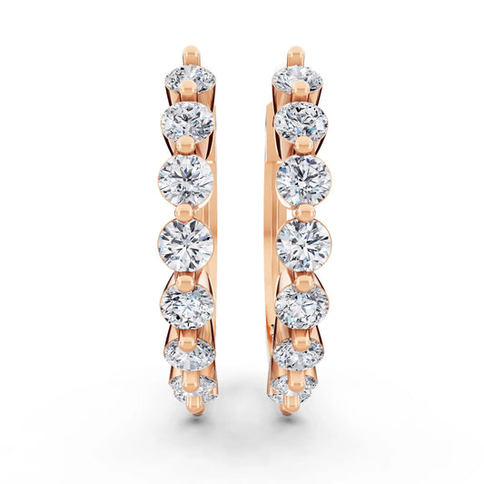 Rose Gold Lab Grown Diamond Side Pave Hoop Earrings, front view