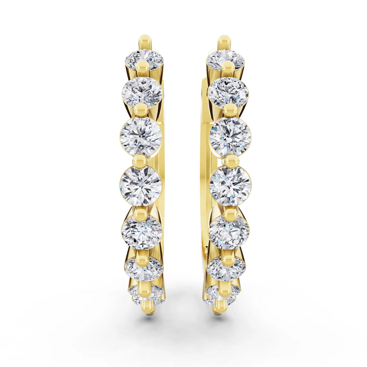 Yellow Gold Lab Grown Diamond Side Pave Hoop Earrings, front view
