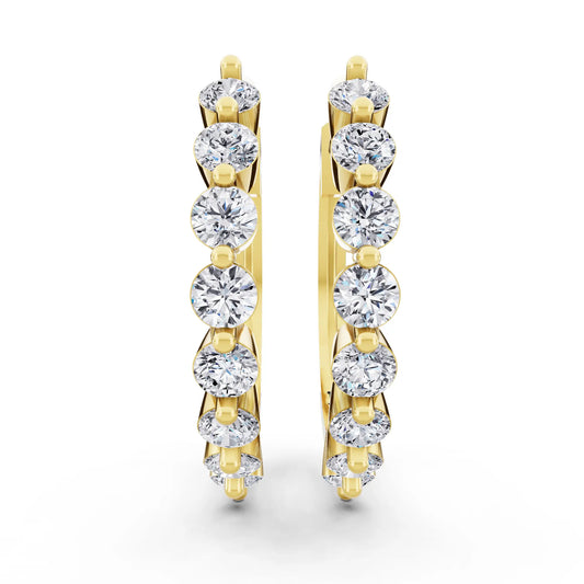 Yellow Gold Lab Grown Diamond Side Pave Hoop Earrings, front view