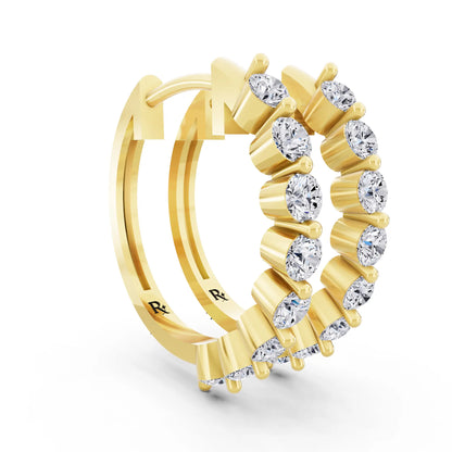 Yellow Gold Lab Grown Diamond Side Pave Hoop Earrings, top view