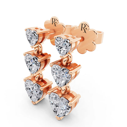 Rose Gold Lab Grown Diamond Three Heart Drop Earrings, campaign image