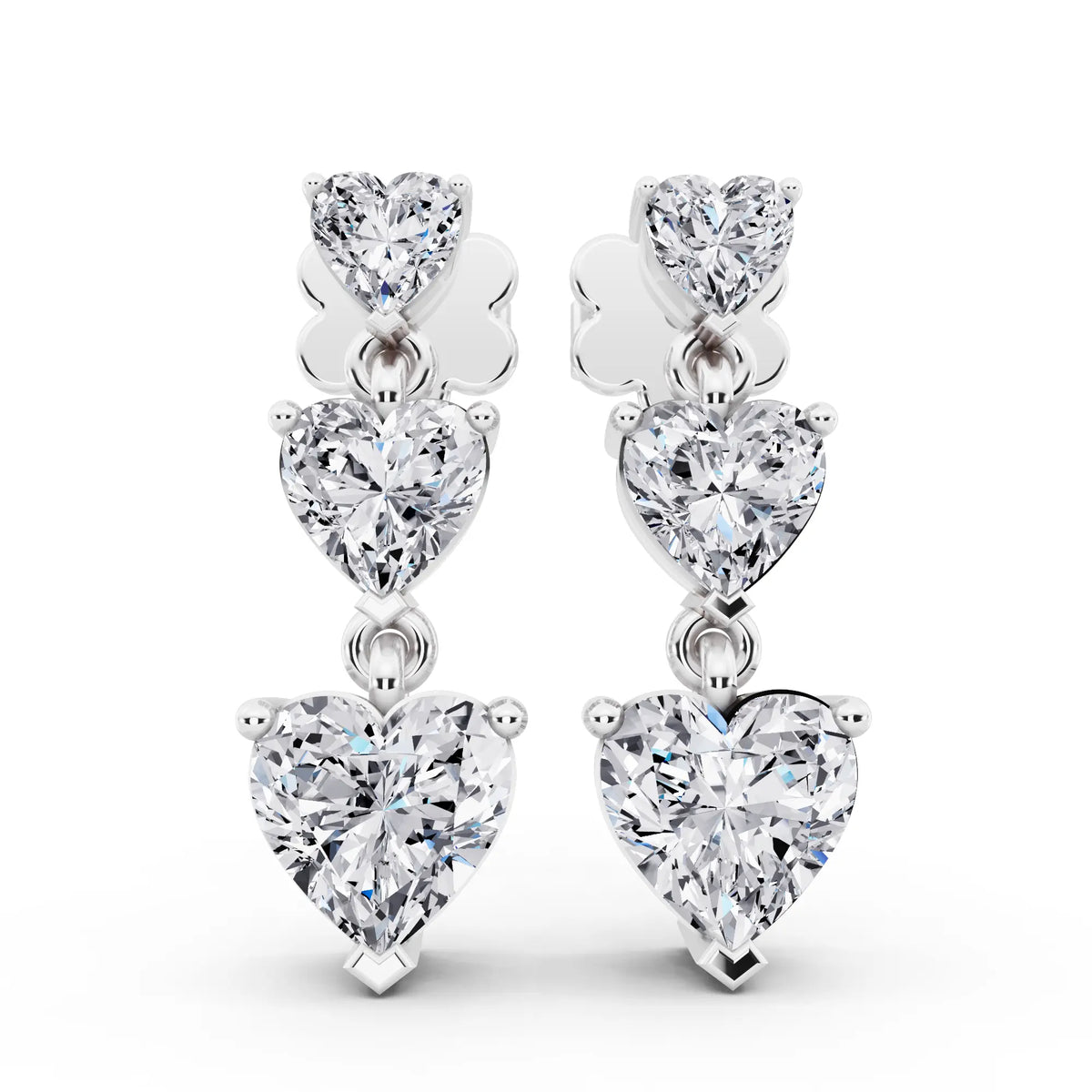 Lab Grown Diamond Three Heart Drop Earrings, front view