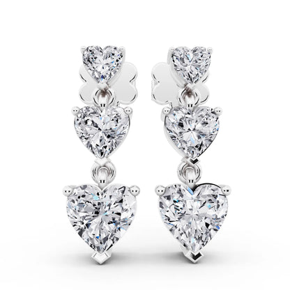 Lab Grown Diamond Three Heart Drop Earrings, front view
