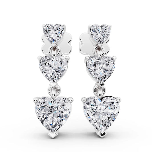 Lab Grown Diamond Three Heart Drop Earrings, front view