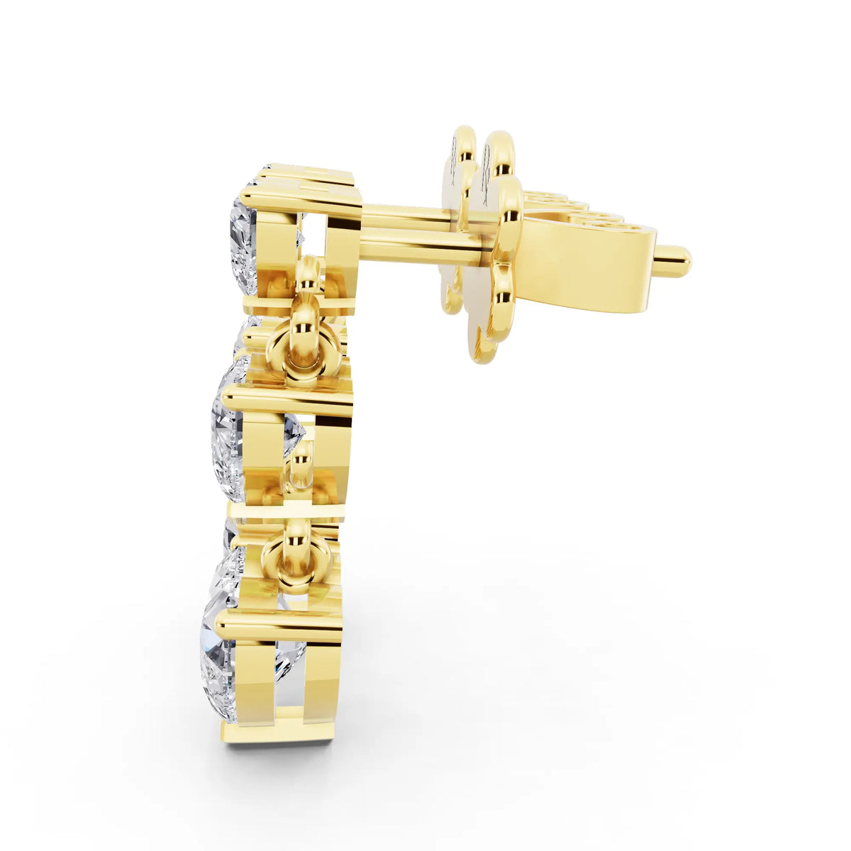 Yellow Gold Lab Grown Diamond Three Heart Drop Earrings, right side view