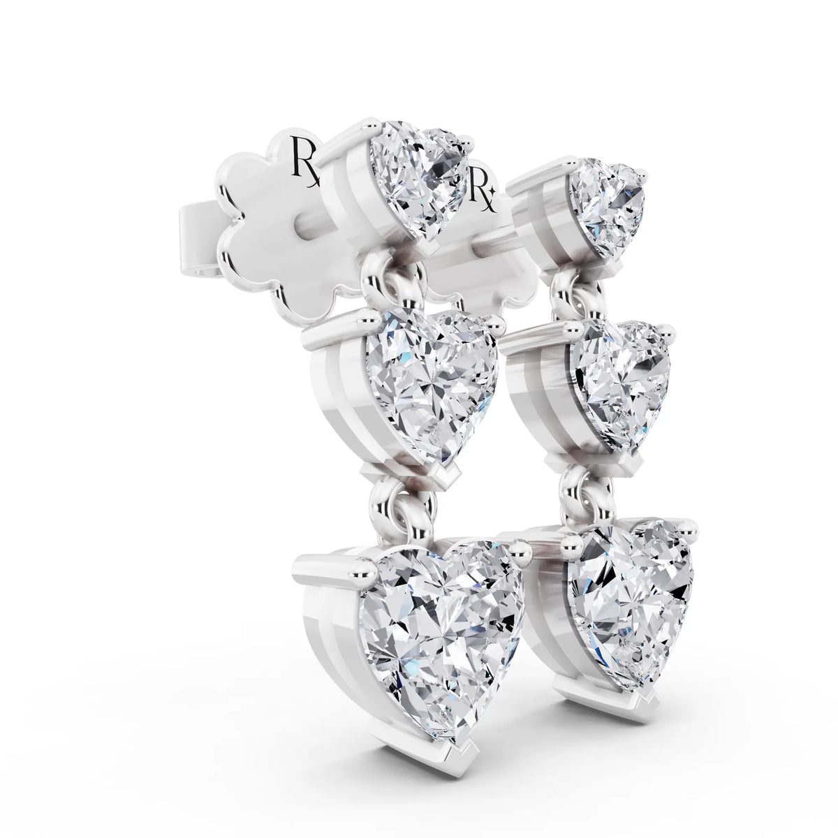 Lab Grown Diamond Three Heart Drop Earrings, top view