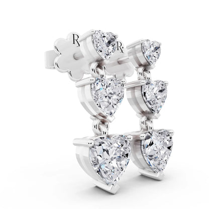 Lab Grown Diamond Three Heart Drop Earrings, top view