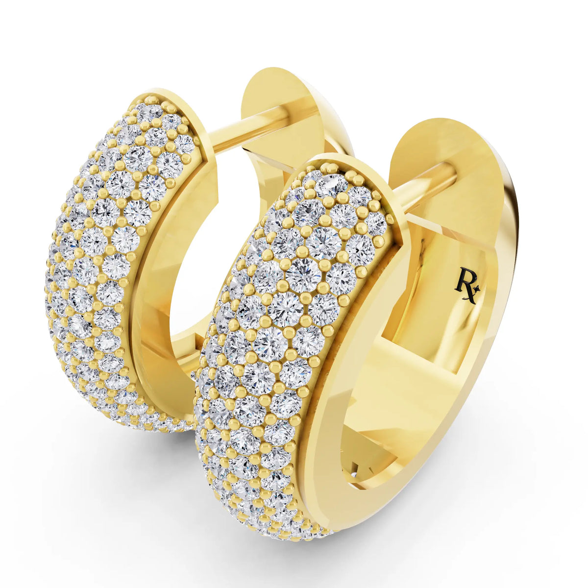 Yellow Gold Lab Grown Diamond Full Pave Chunky Hoop Earrings, campaign image