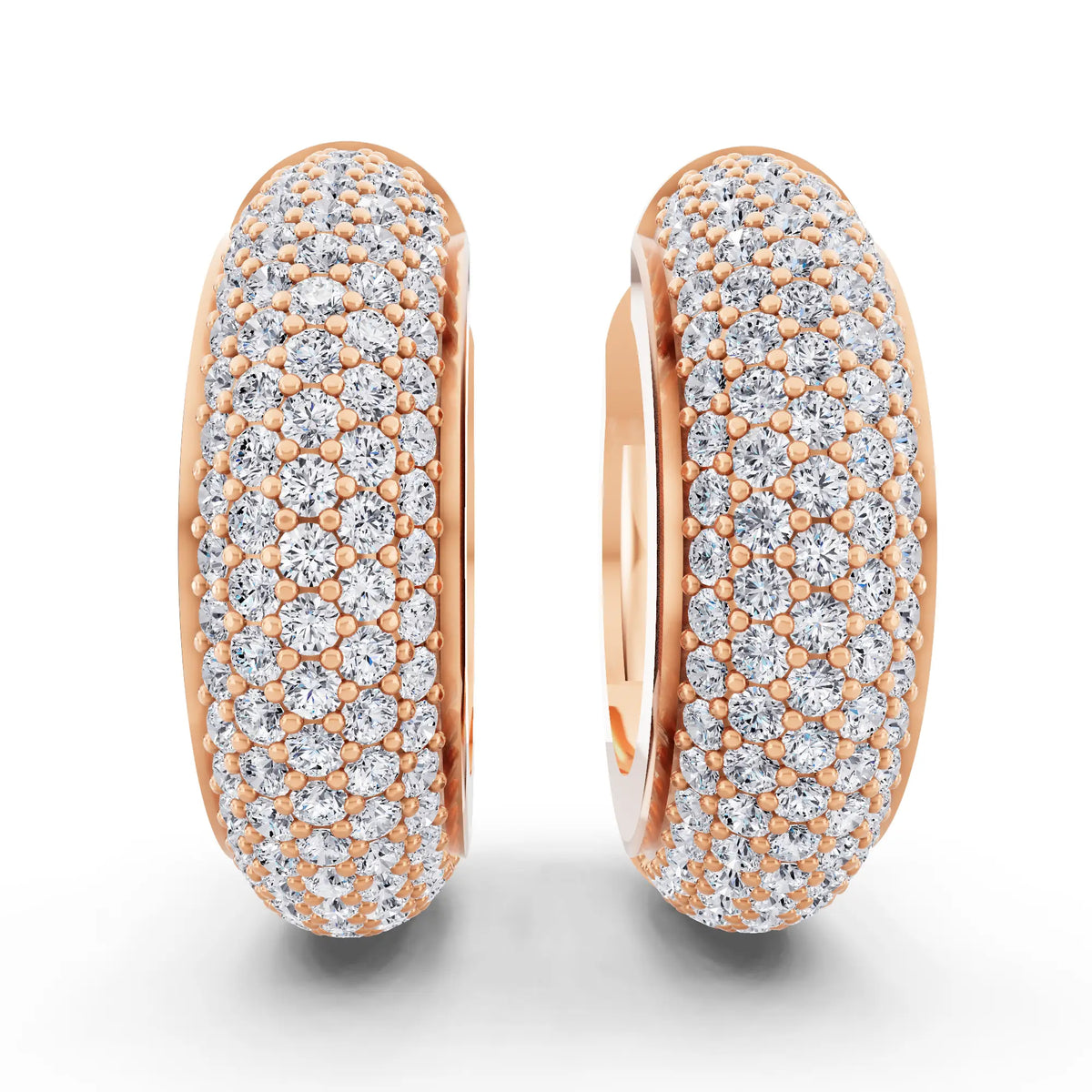Rose Gold Lab Grown Diamond Full Pave Chunky Hoop Earrings, front view