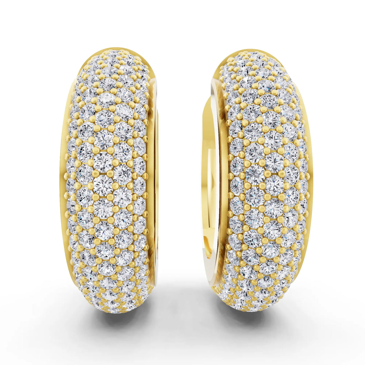 Yellow Gold Lab Grown Diamond Full Pave Chunky Hoop Earrings, front view