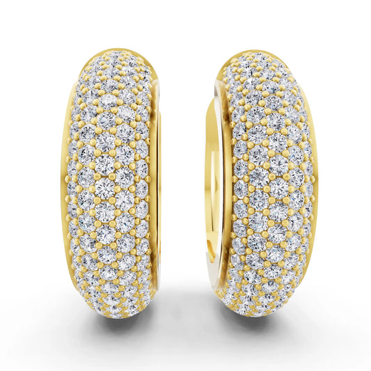 Yellow Gold Lab Grown Diamond Full Pave Chunky Hoop Earrings, front view