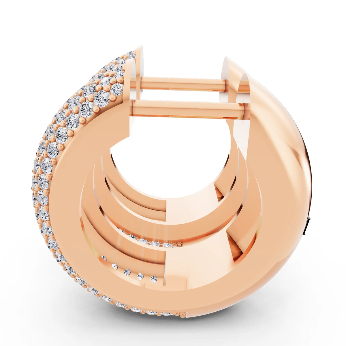 Rose Gold Lab Grown Diamond Full Pave Chunky Hoop Earrings, right side view