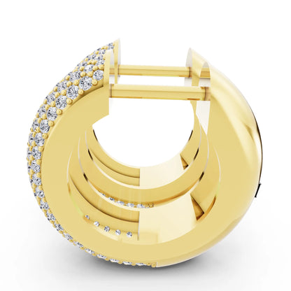 Yellow Gold Lab Grown Diamond Full Pave Chunky Hoop Earrings, right side view