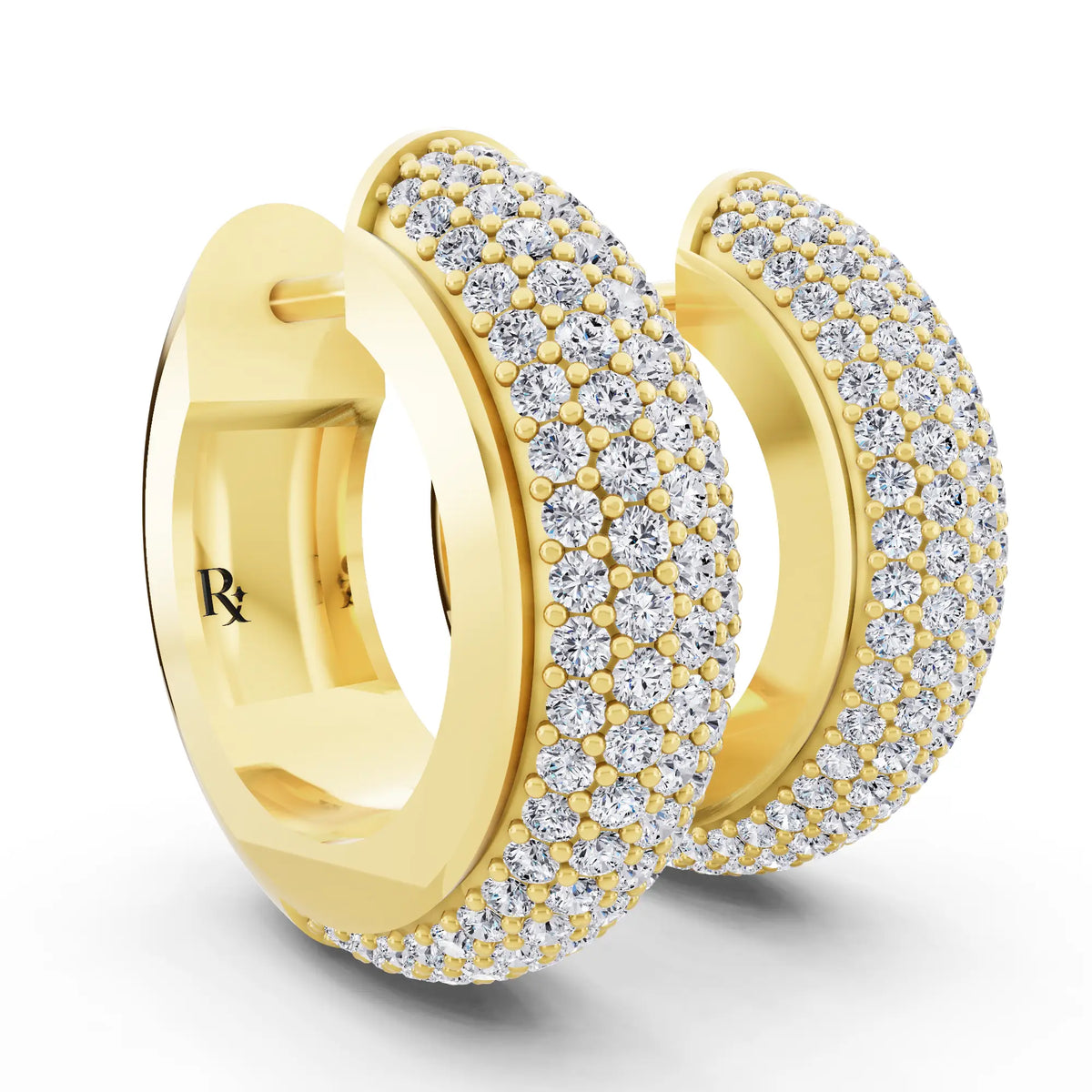 Yellow Gold Lab Grown Diamond Full Pave Chunky Hoop Earrings, top view