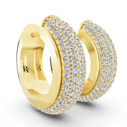 Yellow Gold Lab Grown Diamond Full Pave Chunky Hoop Earrings, top view